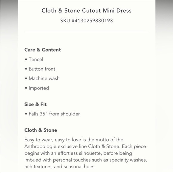 Anthropologie NWT Cloth & Stone Cutout Mini
Dress Size L. - Picture 7 of 10
